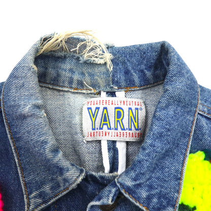 Y.A.R.N. × 90s Levi's オレンジタブ 75505 リメイク 再構築 ニット スカル デニムジャケット Knit Skull Denim Jacket Gジャン L ハンドメイド