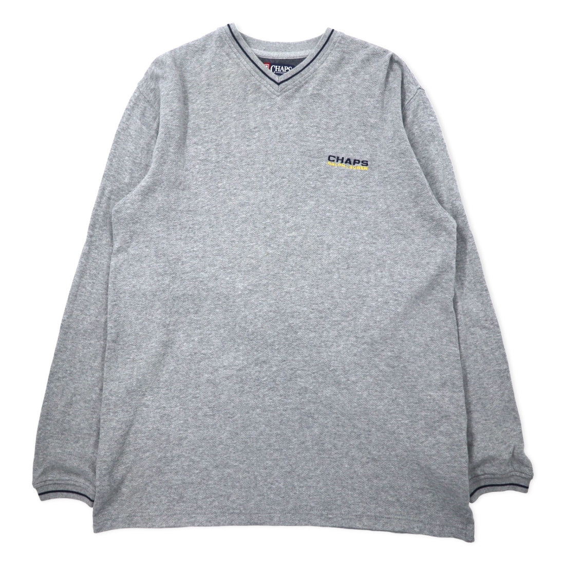 日本然リトテ-古着オンライン-CHAPS RALPH LAUREN 90年代 Vネック ロングスリーブ Tシャツ ロンT L グレー コットン ワンポイントロゴ刺繍-CHAPS RALPH LAUREN 90's V-Neck Long Sleeve T-Shirt Long T L Gray Cotton One Point Logo Embroidery