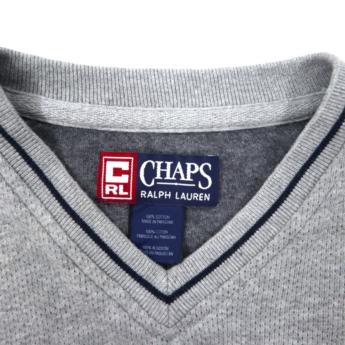 CHAPS RALPH LAUREN 90年代 Vネック ロングスリーブ Tシャツ ロンT L グレー コットン ワンポイントロゴ刺繍