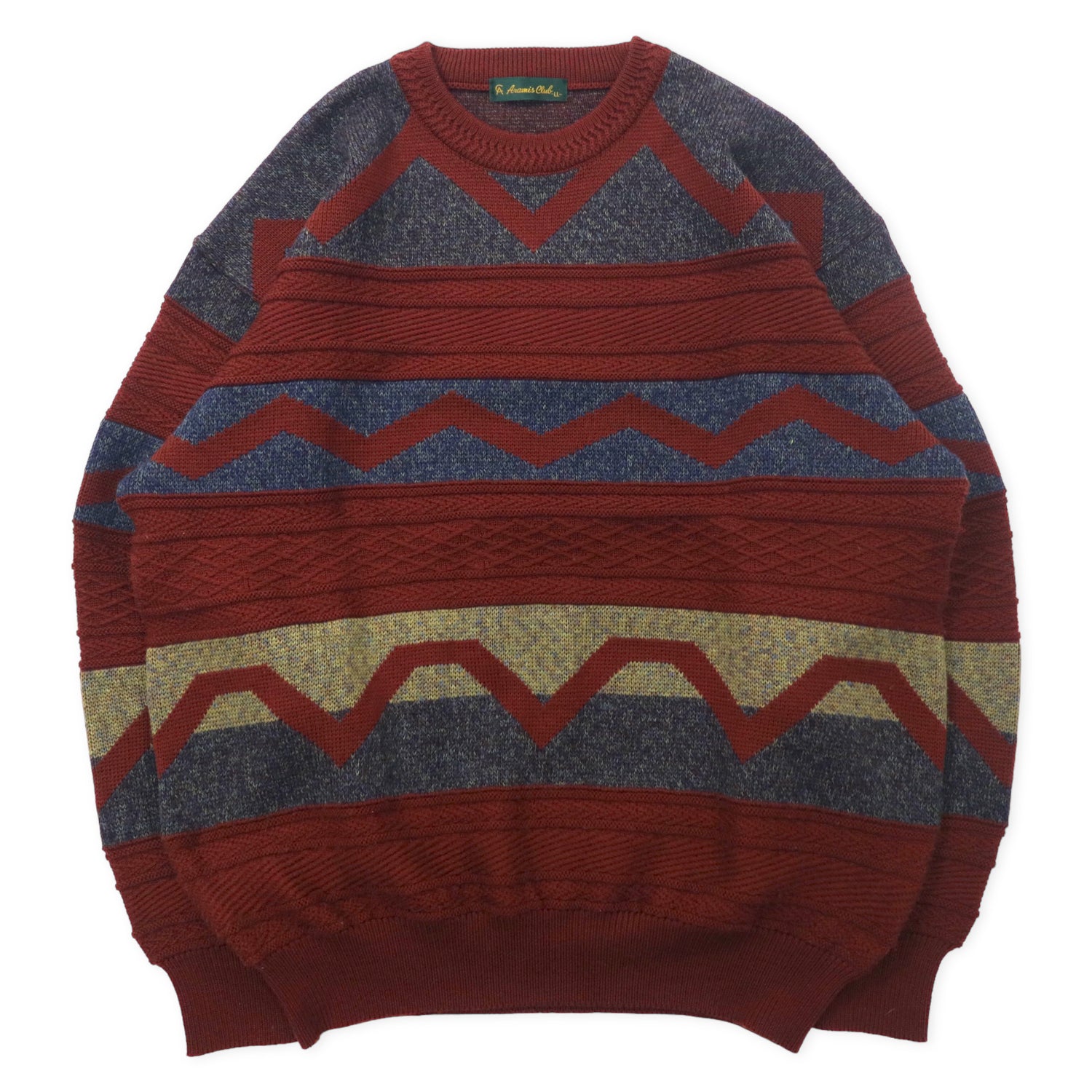 ARAMIS CLUB Alan Knit Sweater LL Brown Patterned 3D Wool Big Size Japan MADE
