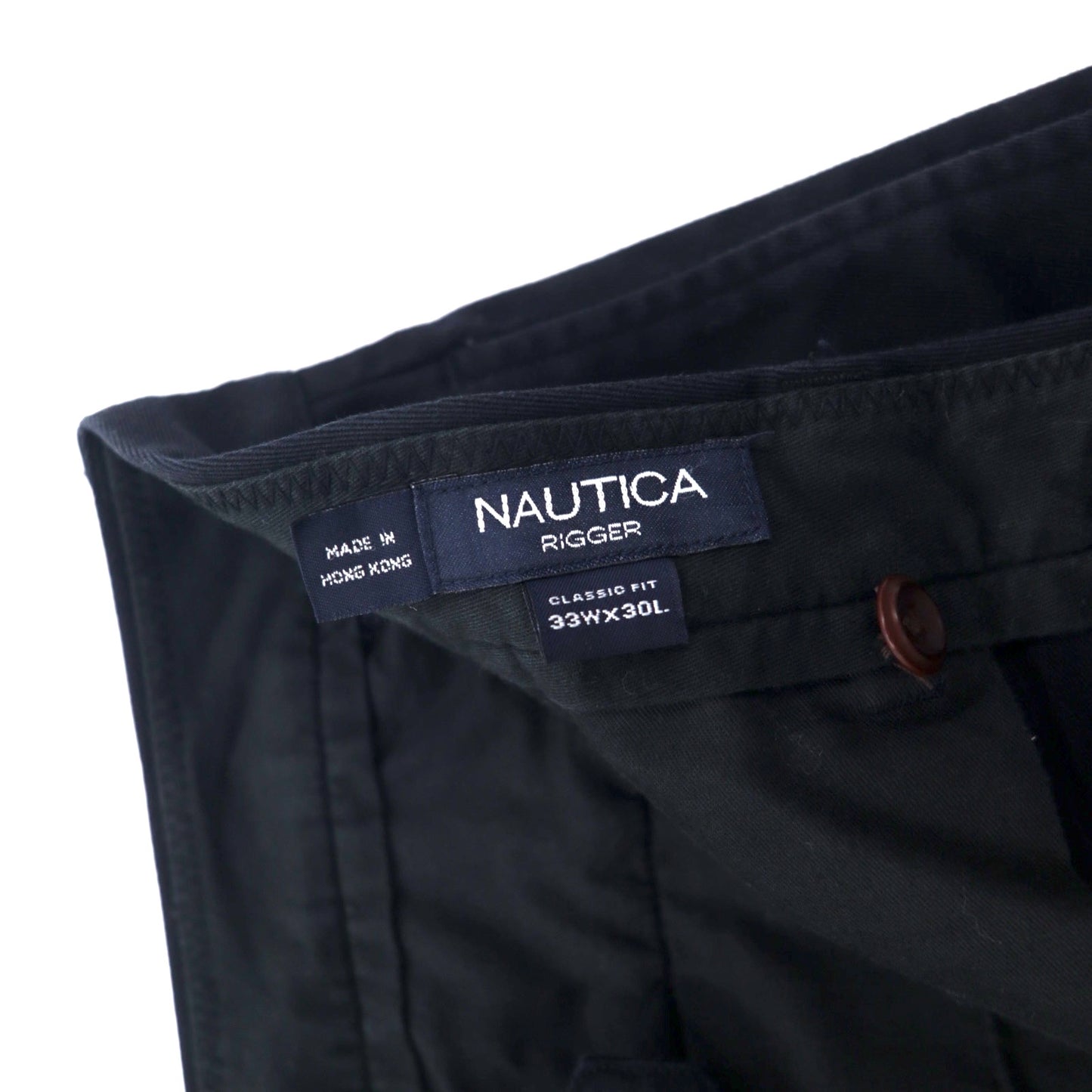 NAUTICA 00年代 タック ワイド チノパンツ 33 ブラック コットン CLASSIC FIT クラシックフィット