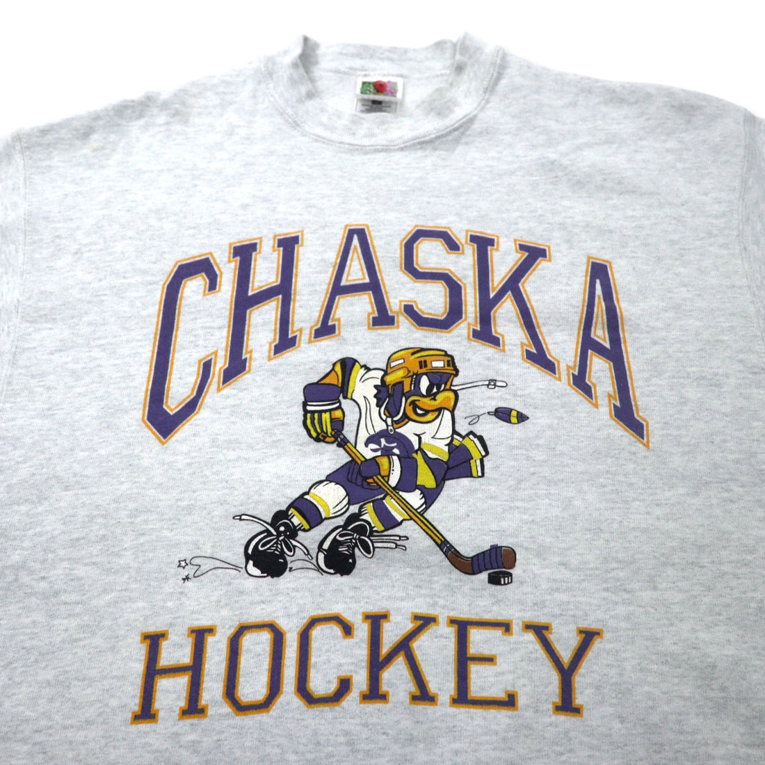 FRUIT OF THE LOOM Made in USA 90's SUPER COTTON Hockey Print Sweat M Gray Cotton Brushed Back CHASKA HOCKEY