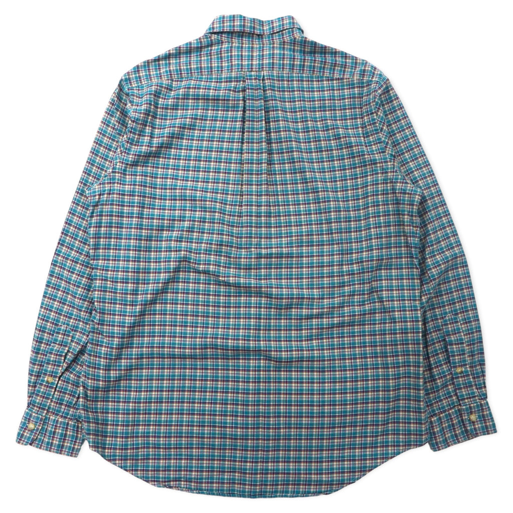 RALPH LAUREN Button Down Shirt L Green Check Cotton Small Pony Embroidery Big Size