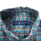 RALPH LAUREN Button Down Shirt L Green Check Cotton Small Pony Embroidery Big Size