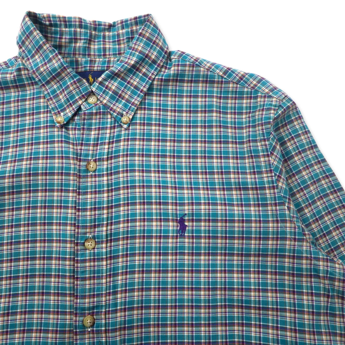 RALPH LAUREN Button Down Shirt L Green Check Cotton Small Pony Embroidery Big Size