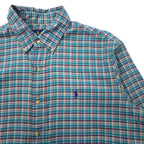 RALPH LAUREN Button Down Shirt L Green Check Cotton Small Pony Embroidery Big Size