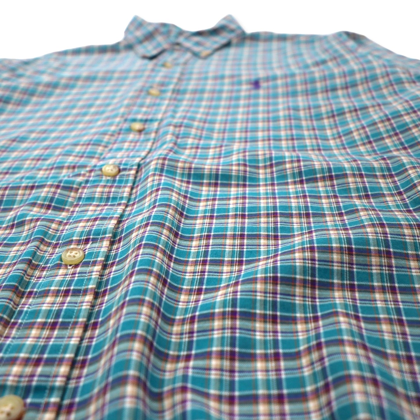 RALPH LAUREN ボタンダウンシャツ L グリーン チェック コットン スモールポニー刺繍 ビッグサイズ