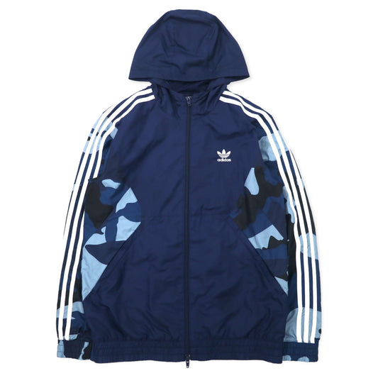 adidas originals シェルパーカー ウィンドブレーカー L ネイビー カモフラ ポリエステル ダブルジップ トレフォイルロゴ 3ストライプス DX3660