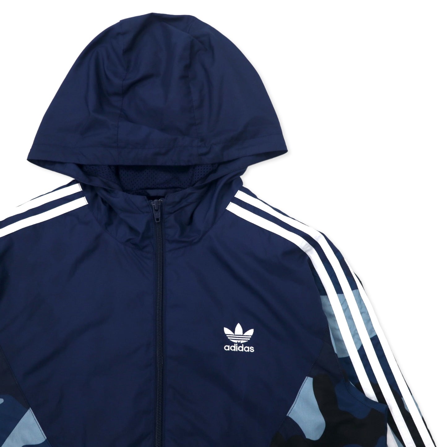 adidas originals シェルパーカー ウィンドブレーカー L ネイビー カモフラ ポリエステル ダブルジップ トレフォイルロゴ 3ストライプス DX3660