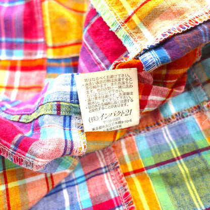 Ralph Lauren 90s Patchwork Short Sleeve Button-Down Shirt, Size XL, Multicolor Check, Custom Fit, Small Pony Embroidery