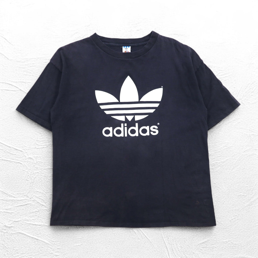 adidas 80年代 USA製 トレフォイル 両面プリント Tシャツ 2XL ブラック シングルステッチ ビッグサイズ