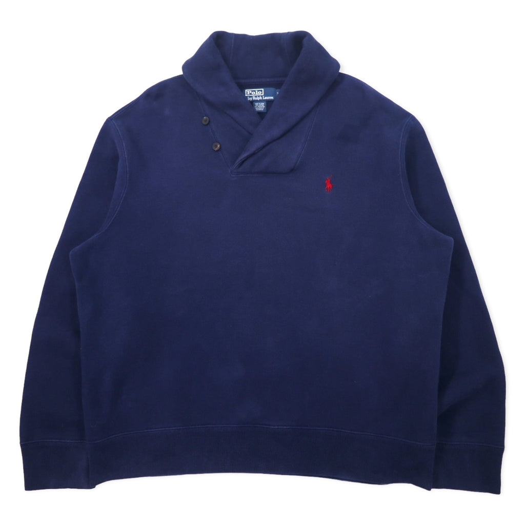 日本然リトテ-古着オンライン-Polo by Ralph Lauren ショールカラー スウェット XL ネイビー コットン スモールポニー刺繍-Polo by Ralph Lauren Shawl Collar Sweatshirt XL Navy Cotton Small Pony Embroidery