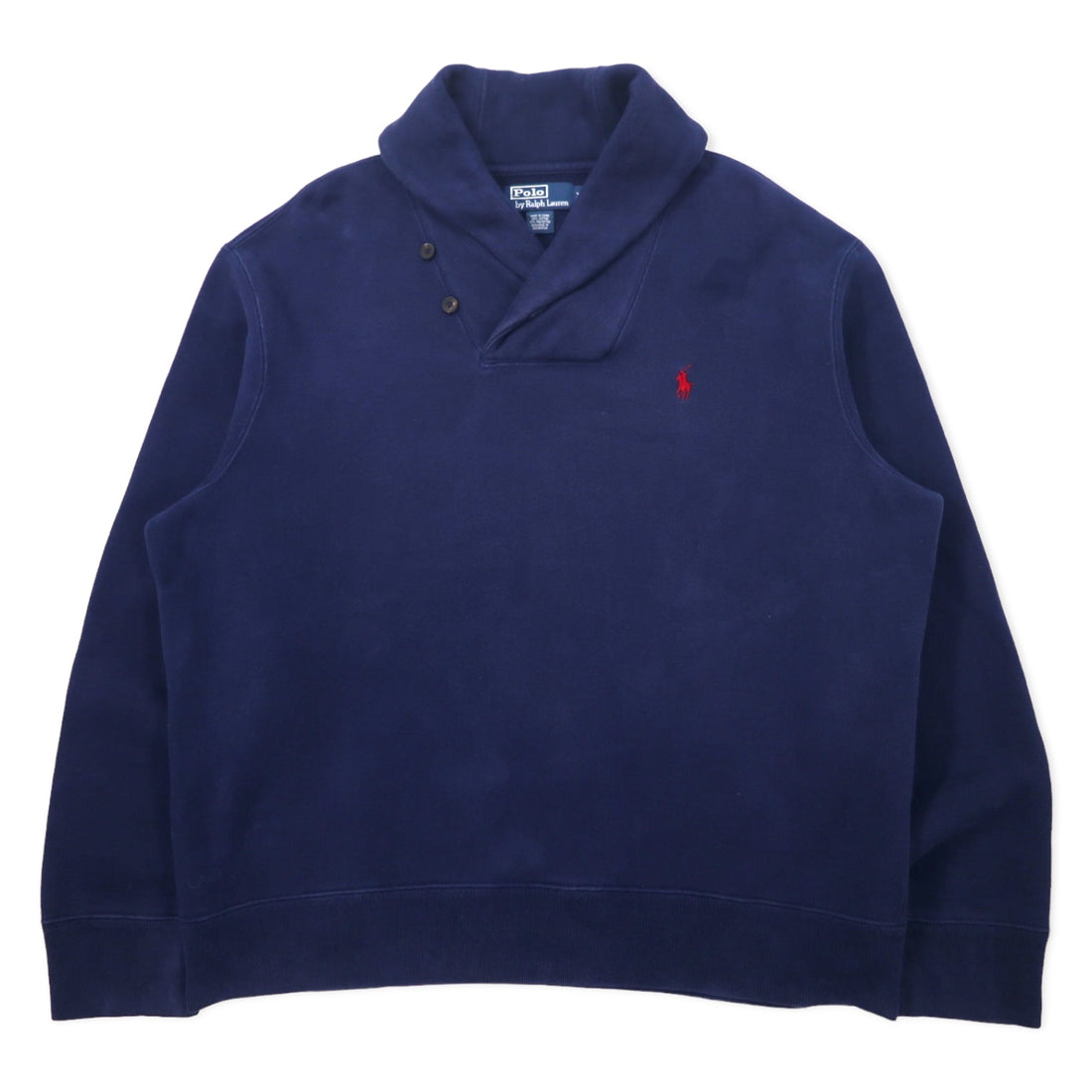 日本然リトテ-古着オンライン-Polo by Ralph Lauren ショールカラー スウェット XL ネイビー コットン スモールポニー刺繍-Polo by Ralph Lauren Shawl Collar Sweatshirt XL Navy Cotton Small Pony Embroidery