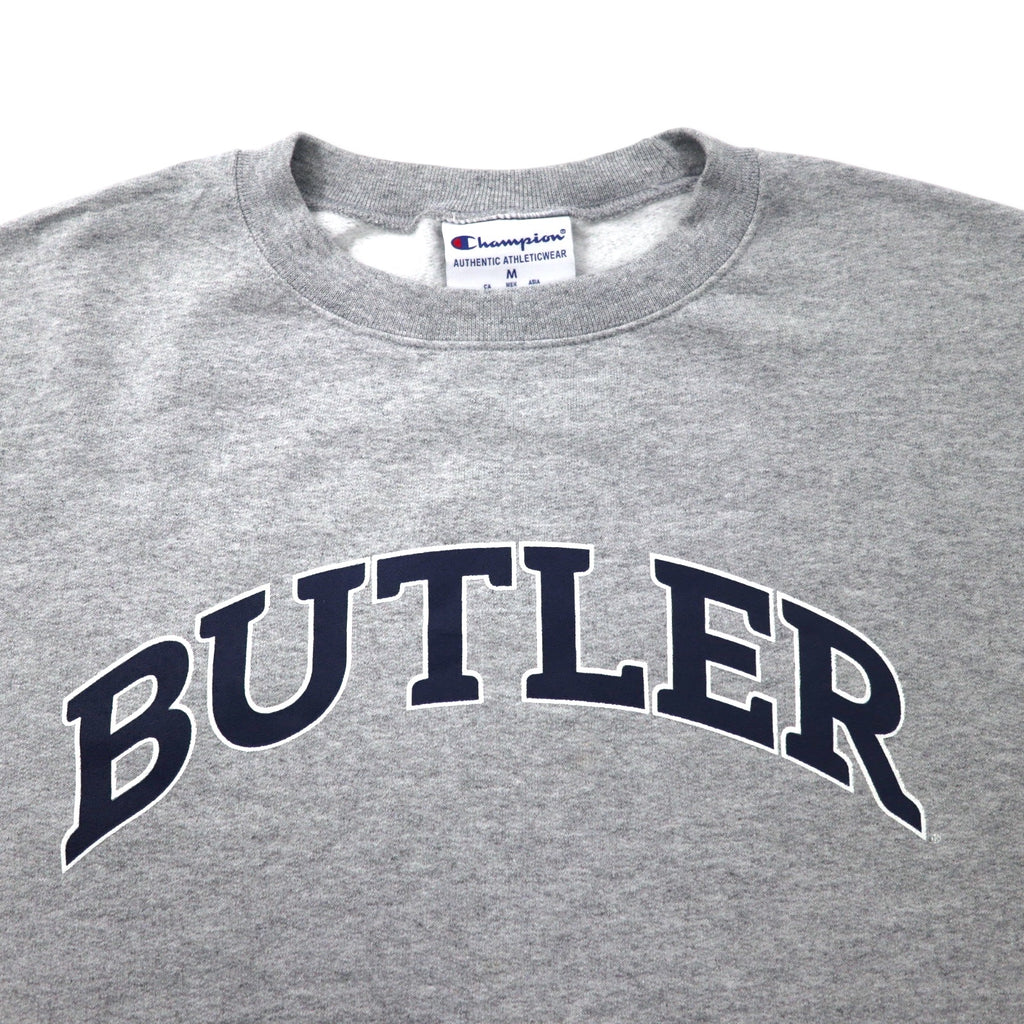 Champion College Print Sweatshirt XL Gray Cotton Brushed Back BUTLER Made in El Salvador