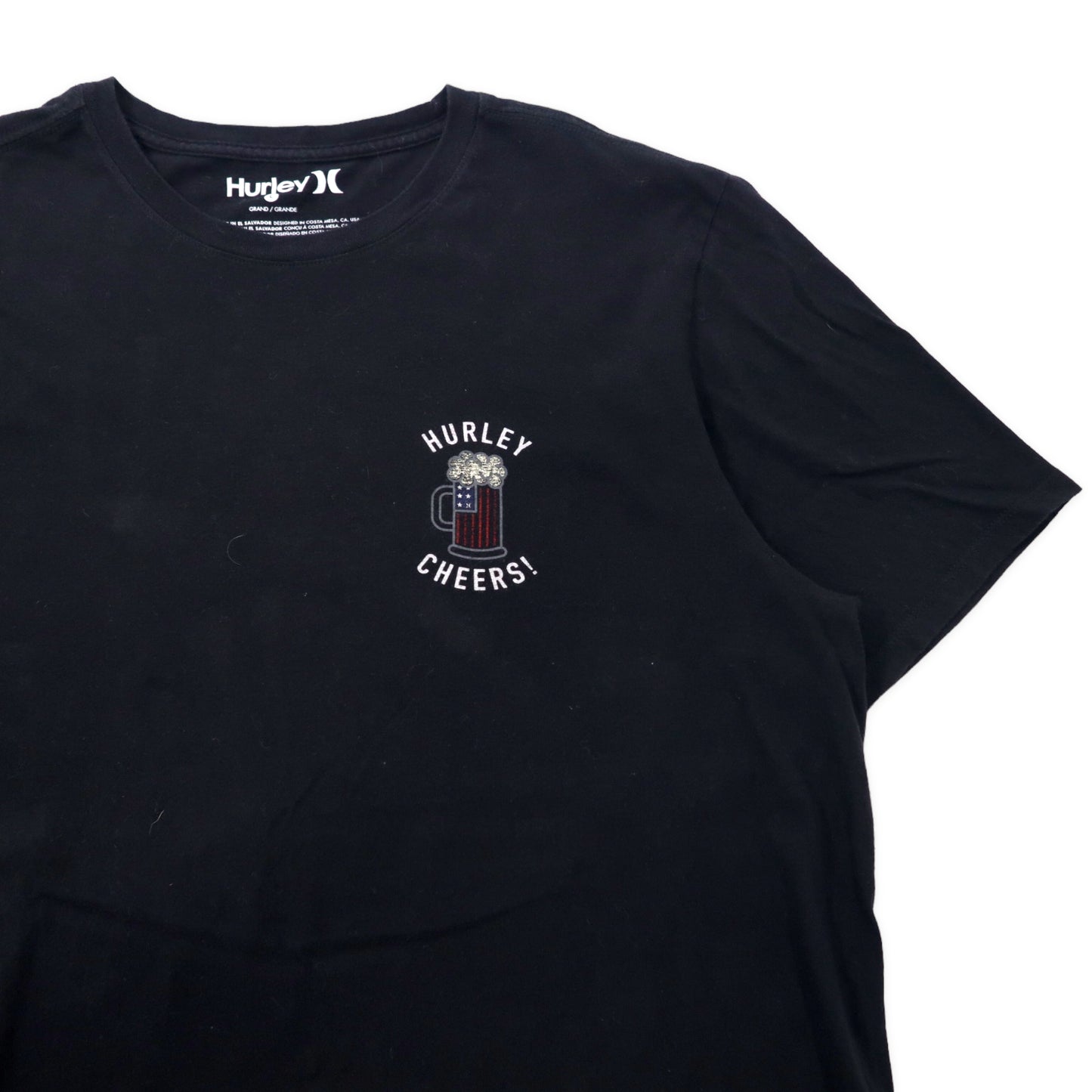 Hurley ロゴプリントTシャツ L ブラック コットン CHEERS バックプリント