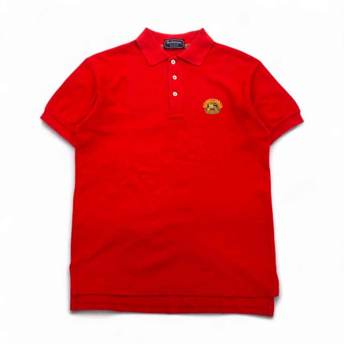 Burberry's USA-made vintage polo shirt, size S, red, cotton, pique with embroidered logo