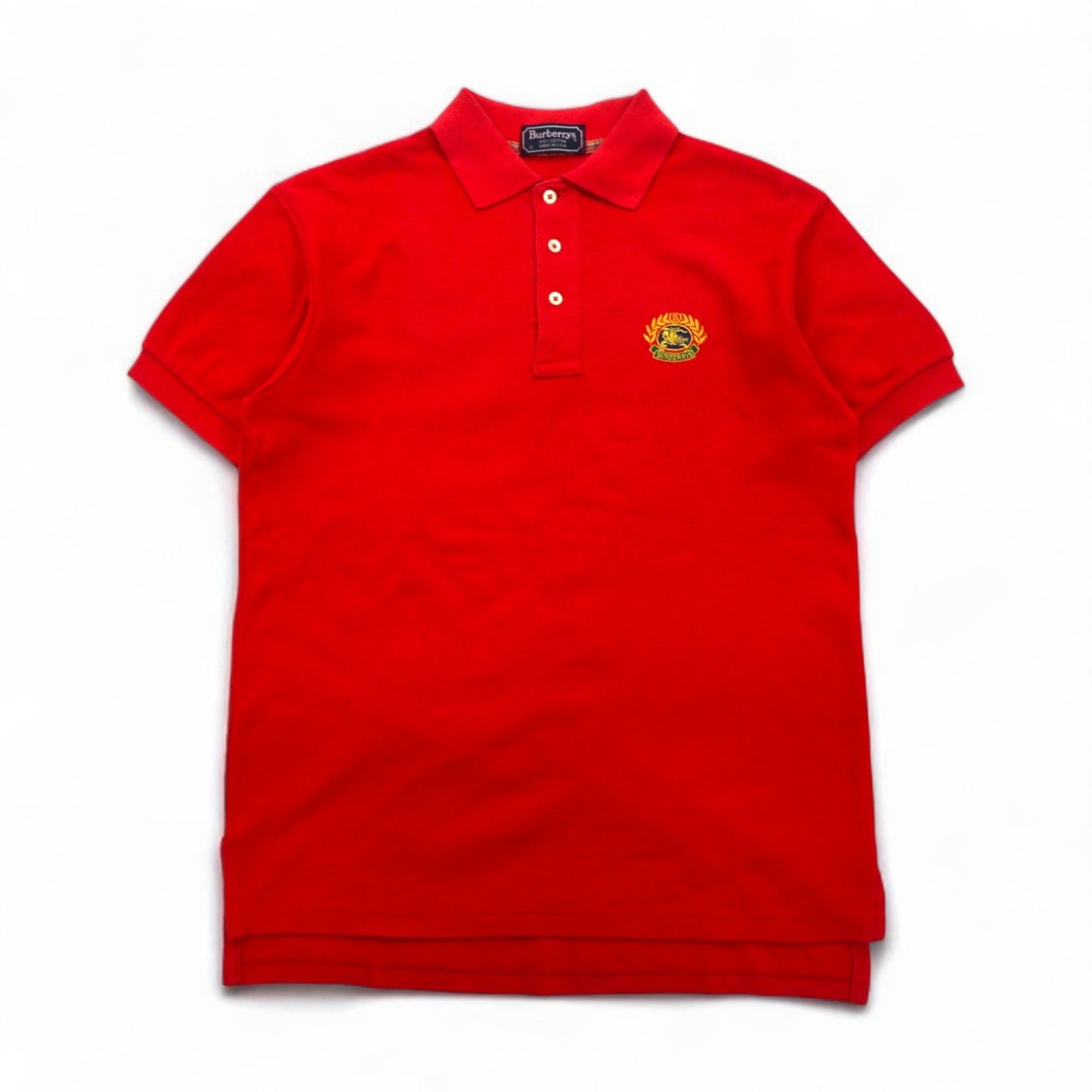 Burberrys USA製 オールド ポロシャツ S レッド コットン 鹿の子 ロゴ刺繍