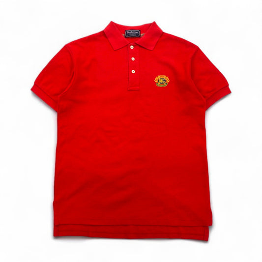 Burberrys USA製 オールド ポロシャツ S レッド コットン 鹿の子 ロゴ刺繍