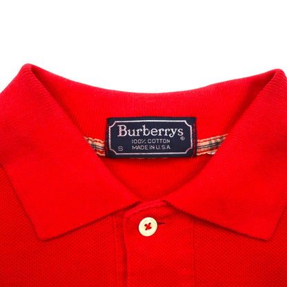 Burberrys USA製 オールド ポロシャツ S レッド コットン 鹿の子 ロゴ刺繍