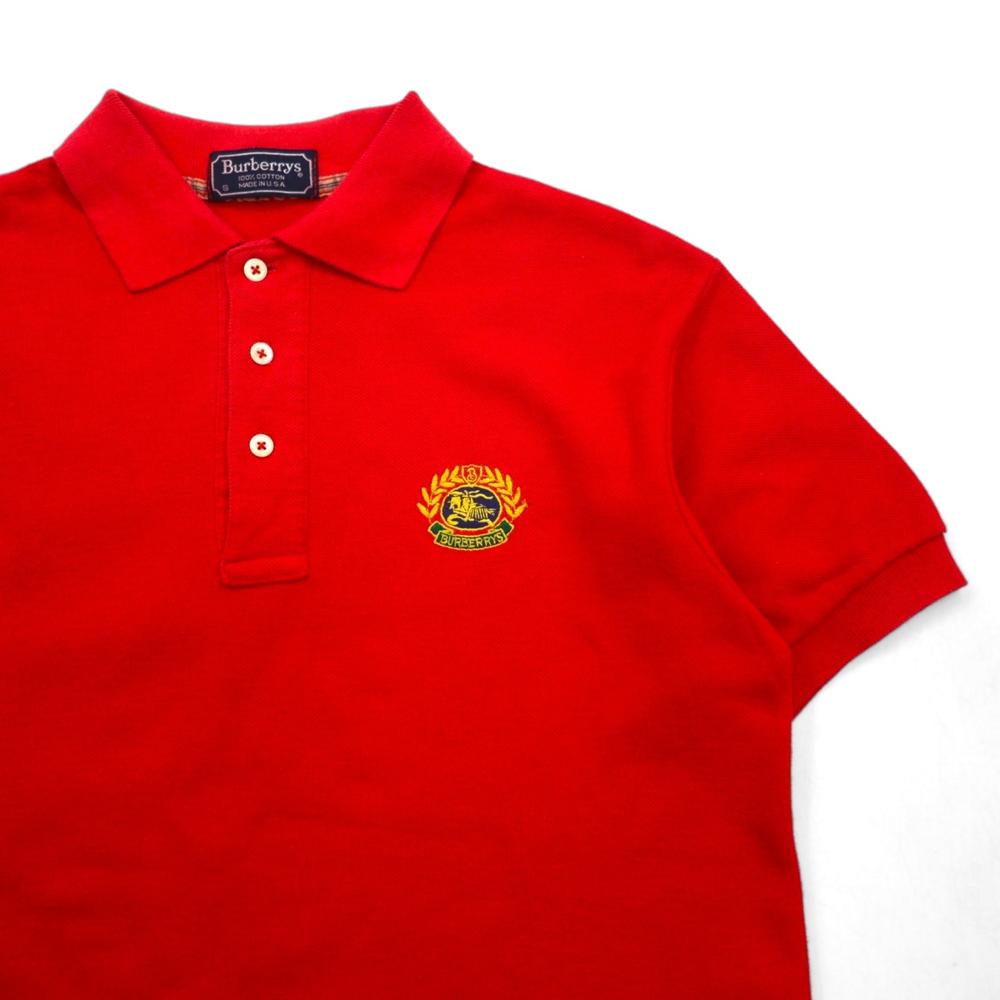 Burberrys USA製 オールド ポロシャツ S レッド コットン 鹿の子 ロゴ刺繍