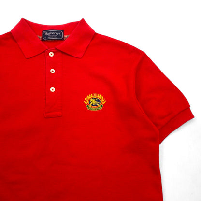 Burberrys USA製 オールド ポロシャツ S レッド コットン 鹿の子 ロゴ刺繍