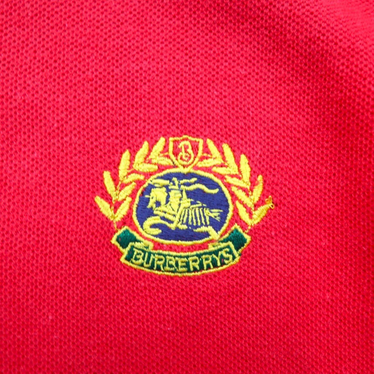 Burberrys USA製 オールド ポロシャツ S レッド コットン 鹿の子 ロゴ刺繍