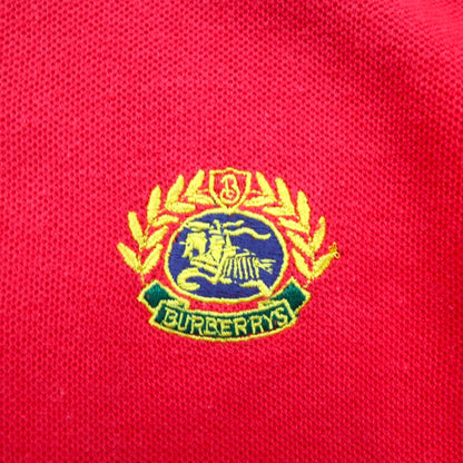 Burberrys USA製 オールド ポロシャツ S レッド コットン 鹿の子 ロゴ刺繍