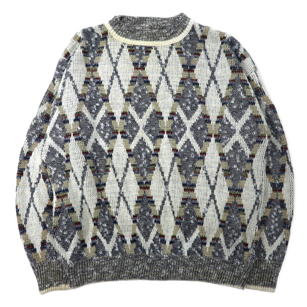 日本然リトテ-古着オンライン-J.J.COCHRAN USA製 90年代 総柄 ボトルネック ニット セーター M ホワイト コットン NATURAL BLEND-J.J.COCHRAN USA MADE 90's Patterned Bottle Neck Knit Sweater M White Cotton Natural Blend