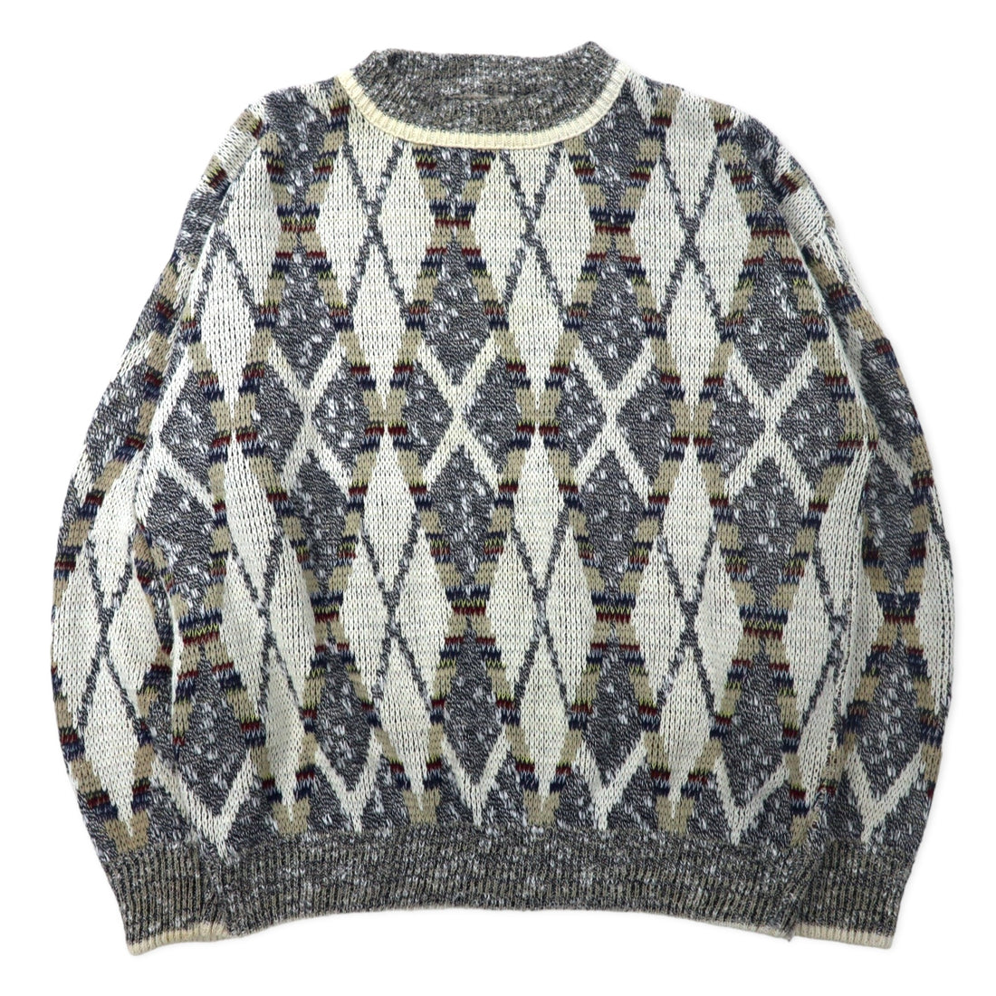 日本然リトテ-古着オンライン-J.J.COCHRAN USA製 90年代 総柄 ボトルネック ニット セーター M ホワイト コットン NATURAL BLEND-J.J.COCHRAN USA MADE 90's Patterned Bottle Neck Knit Sweater M White Cotton Natural Blend
