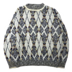 日本然リトテ-古着オンライン-J.J.COCHRAN USA製 90年代 総柄 ボトルネック ニット セーター M ホワイト コットン NATURAL BLEND-J.J.COCHRAN USA MADE 90's Patterned Bottle Neck Knit Sweater M White Cotton Natural Blend