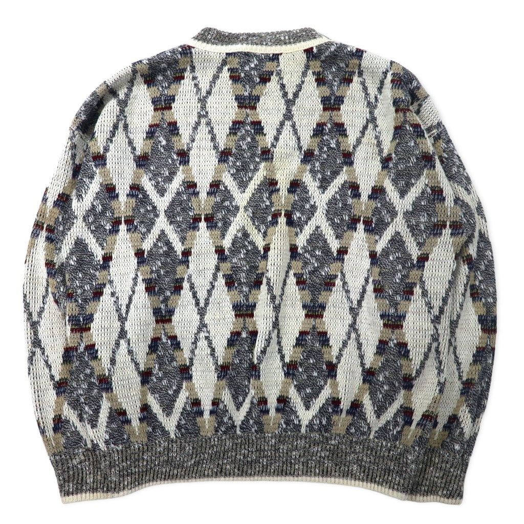 JJCOCHRAN Made in USA 90's All Over Pattern Bottle Neck Knit Sweater M White Cotton NATURAL BLEND