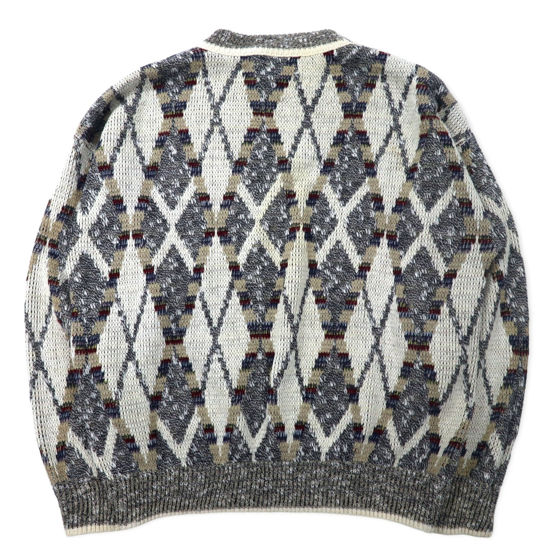 JJCOCHRAN Made in USA 90's All Over Pattern Bottle Neck Knit Sweater M White Cotton NATURAL BLEND