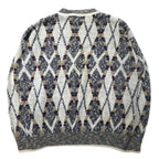 JJCOCHRAN Made in USA 90's All Over Pattern Bottle Neck Knit Sweater M White Cotton NATURAL BLEND