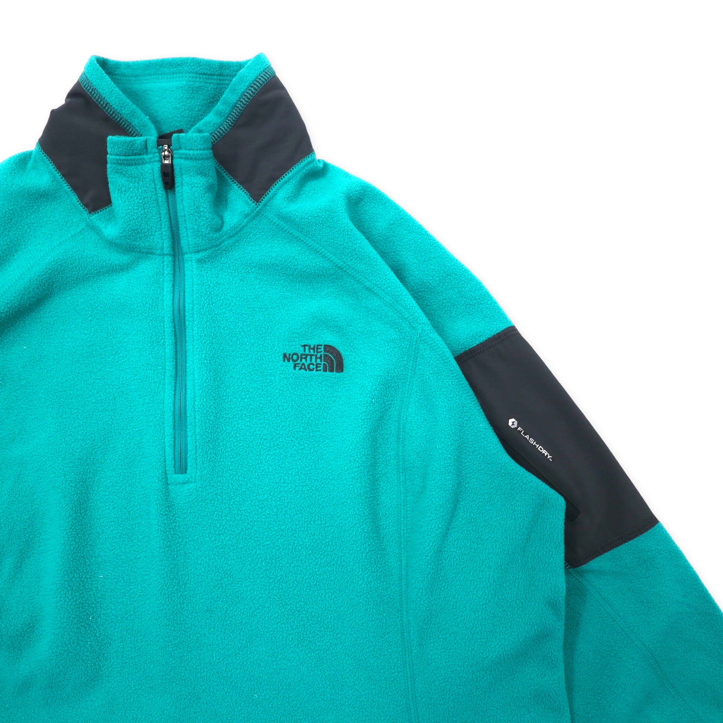 THE NORTH FACE ハーフジップ フリースジャケット L グリーン ポリエステル FLASHDRY ワンポイントロゴ刺繍