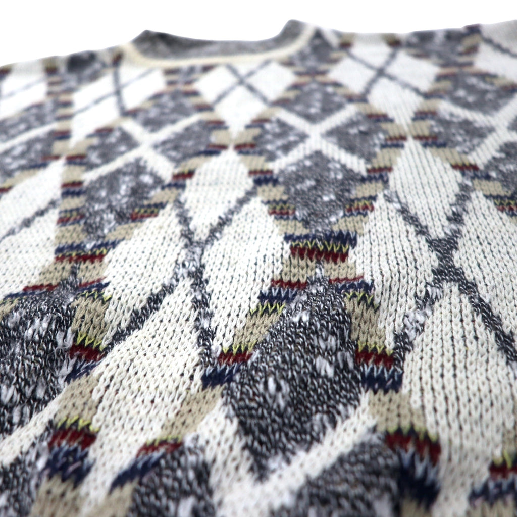 JJCOCHRAN Made in USA 90's All Over Pattern Bottle Neck Knit Sweater M White Cotton NATURAL BLEND