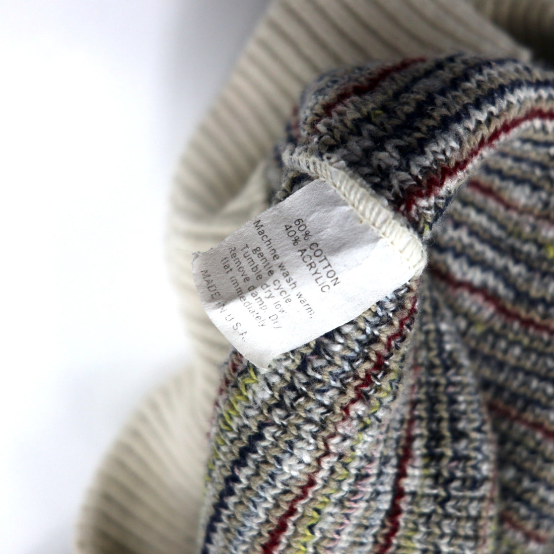 JJCOCHRAN Made in USA 90's All Over Pattern Bottle Neck Knit Sweater M White Cotton NATURAL BLEND