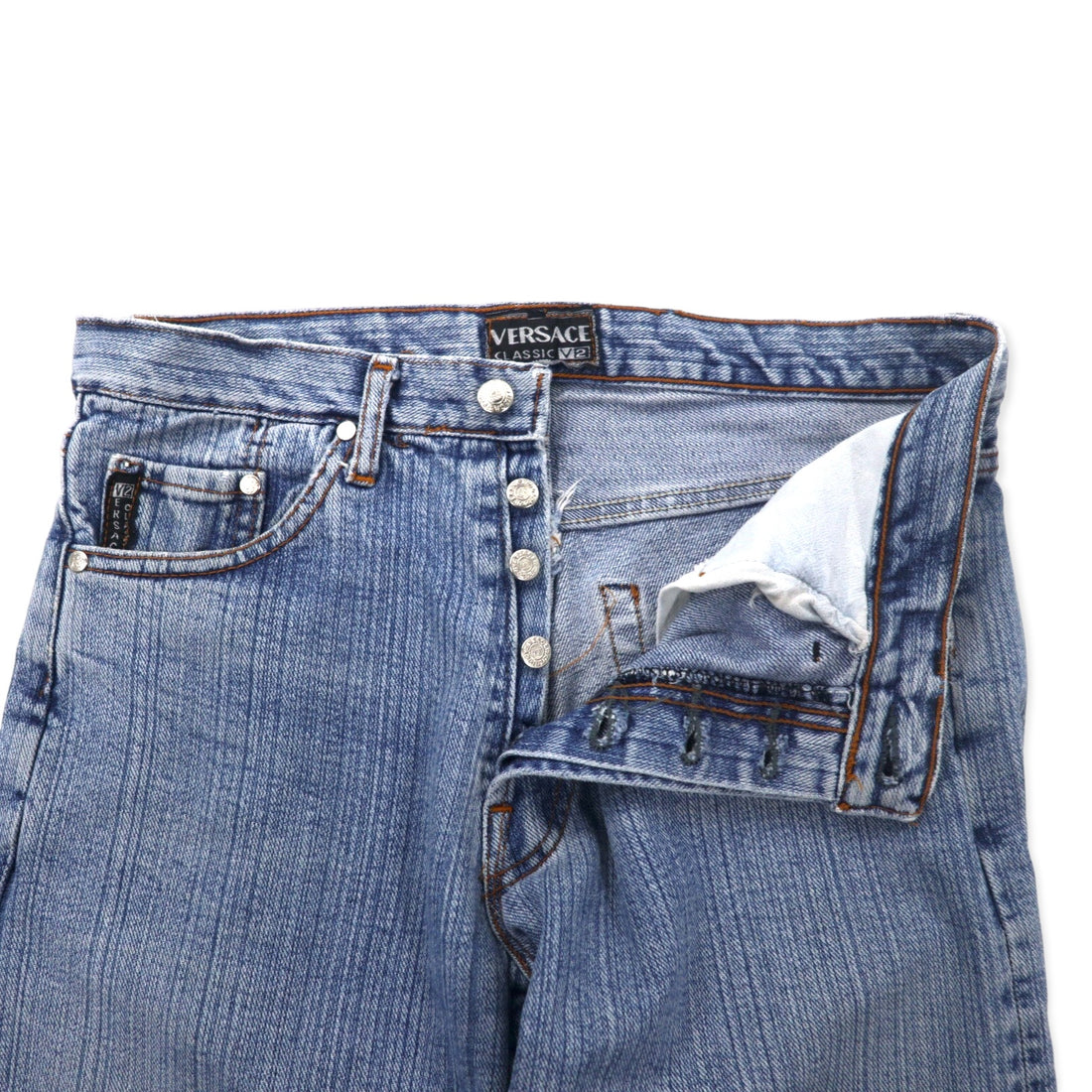 VERSACE CLASSIC V2 Denim Pants 30 Blue Ice Wash Button Fly