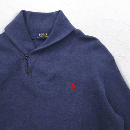 POLO RALPH LAUREN ショールカラー スウェット L ネイビー コットン スモールポニー刺繍