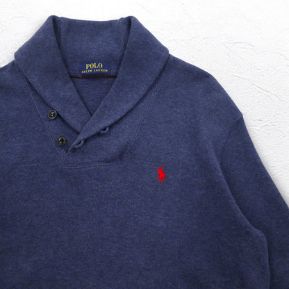 POLO RALPH LAUREN ショールカラー スウェット L ネイビー コットン スモールポニー刺繍