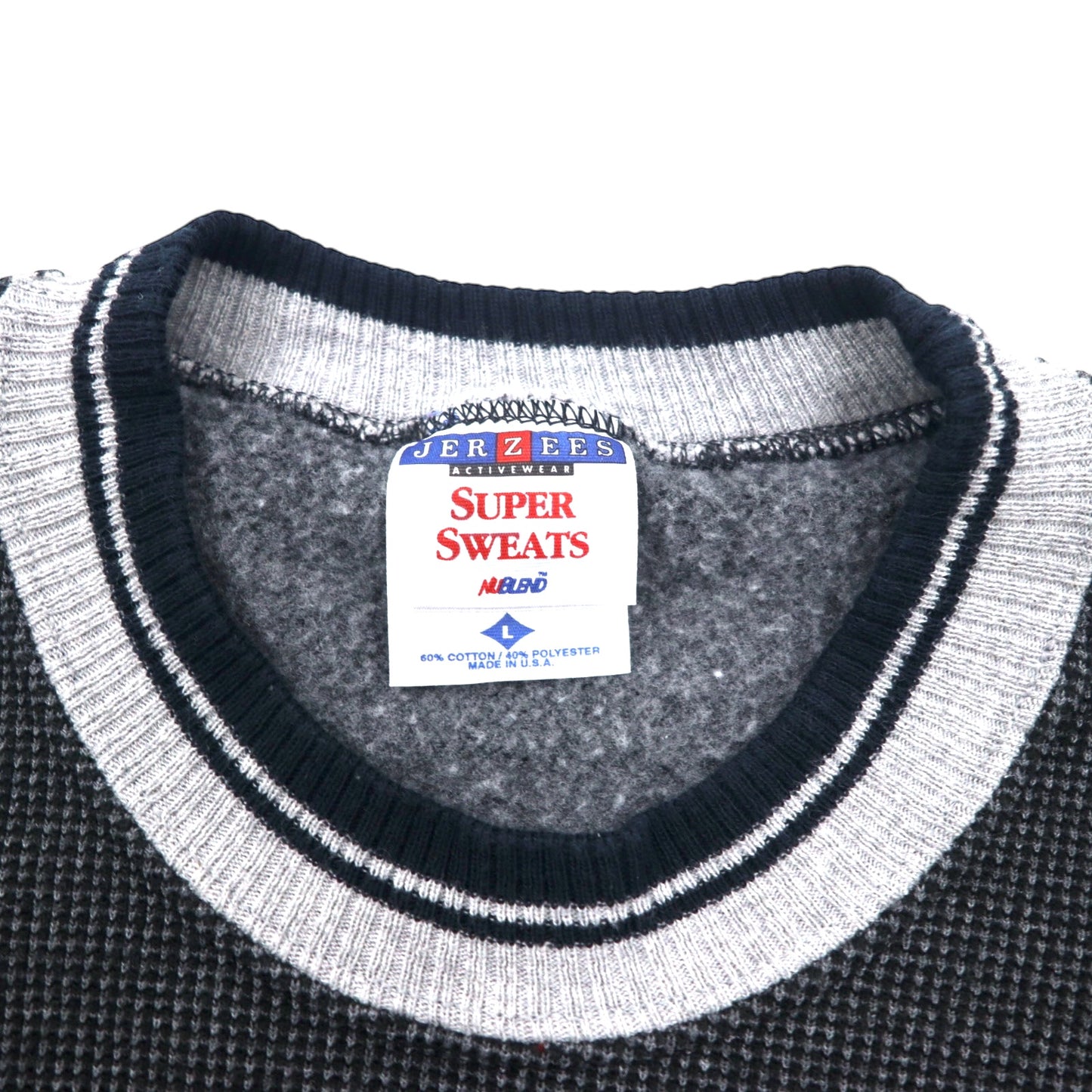 USA製 90年代 JERZEES リブライン ワッフル スウェット L グレー コットン 裏起毛 FFY ワンポイント 刺繍 SUPER SWEATS