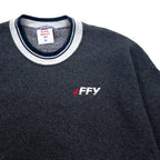Made in USA 90s JERZEES Rib Line Waffle Sweatshirt L Grey Cotton Fleece Lining FFY One Point Embroidery SUPER SWEATS