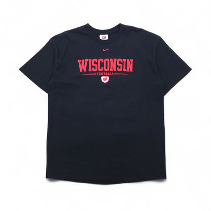 NIKE 00年代 TEAM カレッジプリント Tシャツ XL ブラック WISCONSIN FOOTBALL センタースウォッシュ