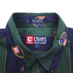 CHAPS RALPH LAUREN 90s Button-down Shirt L Green Navy Striped Cotton Emblem Logo