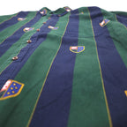 CHAPS RALPH LAUREN 90s Button-down Shirt L Green Navy Striped Cotton Emblem Logo