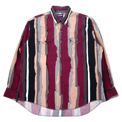 日本然リトテ-古着オンライン-Wrangler USA製 80年代 カウボーイカット ボタンダウンシャツ XL マルチカラー コットン-Wrangler USA Made 80's Cowboy Cut Button-down Shirts XL multi color Cotton