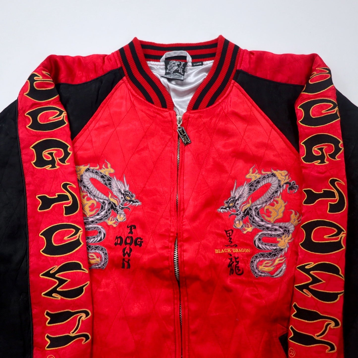 DOG TOWN SOUVENIR JACKET XL Red Rayon QUILTED Double -sided 