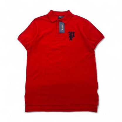 POLO RALPH LAUREN polo shirt, size L, red, cotton, pique, P logo patch, custom fit, unused