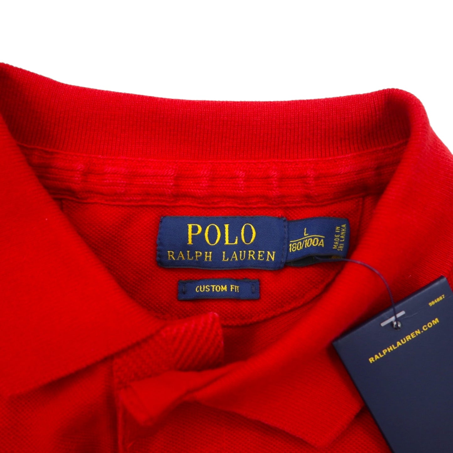 POLO RALPH LAUREN polo shirt, size L, red, cotton, pique, P logo patch, custom fit, unused