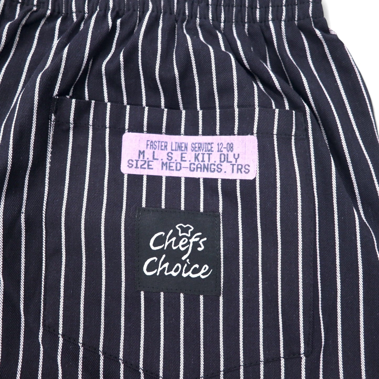 premium uniforms シェフパンツ イージーパンツ M ブラック ストライプ ポリエステル コットン Chefs Choice