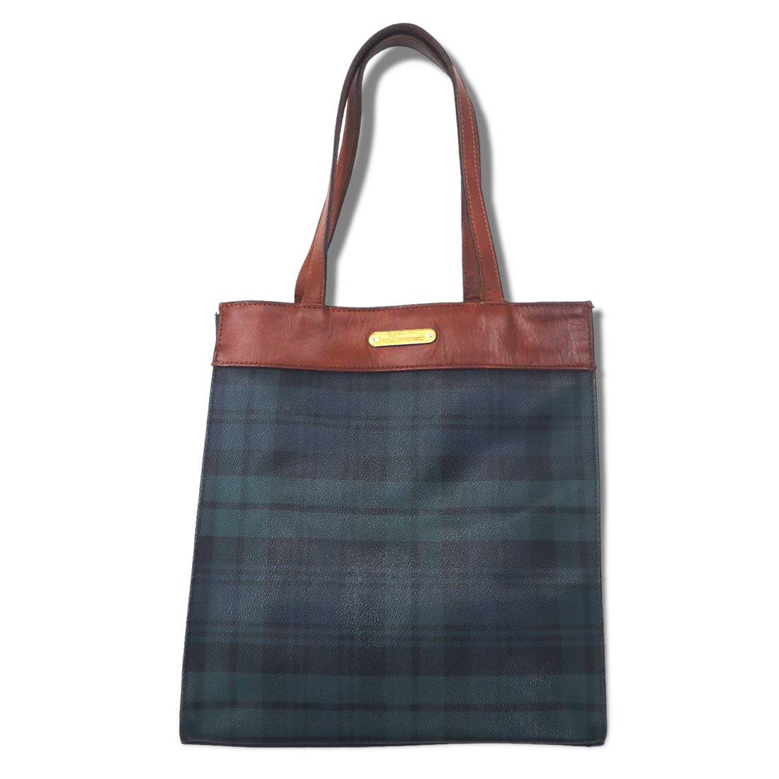 日本然リトテ-古着オンライン-POLO RALPH LAUREN トートバッグ グリーン チェック PVC レザー切り替え-POLO RALPH LAUREN Tote Bag Green CHECKED PVC Leather Switch